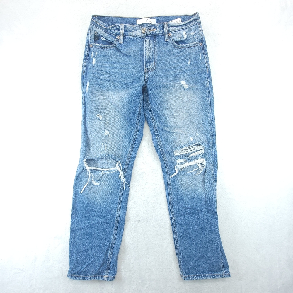 KanCan Jeans Womens 3/25 Blue Straight Leg Denim Distressed Preppy
